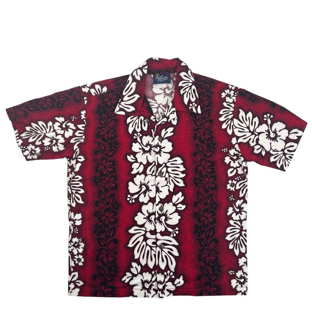 Royal Creations Hawaii Button Up Aloha Kids Size 12 Red Floral Hawaiian Shirt